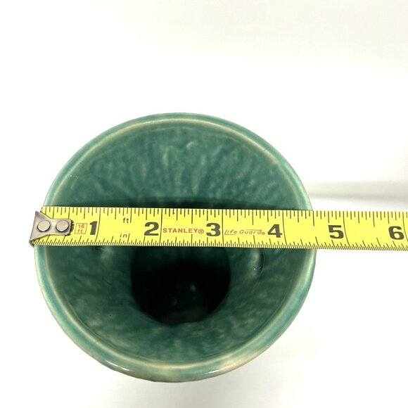 Vintage McCoy Bird of Paradise Floral Raised 3D Teal Aqua Turquoise Vase Signed - Picture 10 of 11